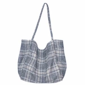 Oversized Plaid Bag - Blue